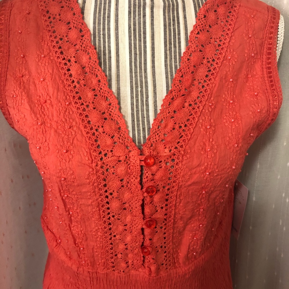 Coral embroidered summer dress